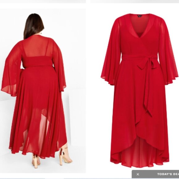 New Elegant Red Wrap Dress / Size 14 - Picture 12 of 12